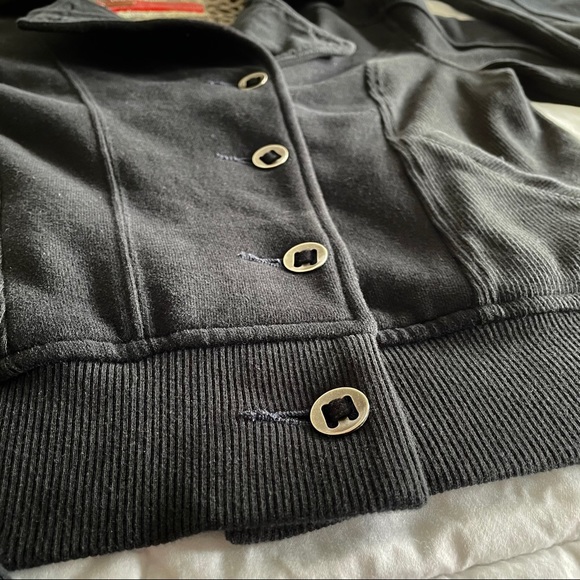 Free People Black Button Up Sweatshirt Jacket - Picture 5 of 7